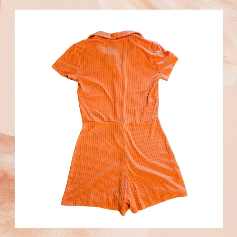 Orange Ribbed Button-Front Short Romper - Picture 3 of 3